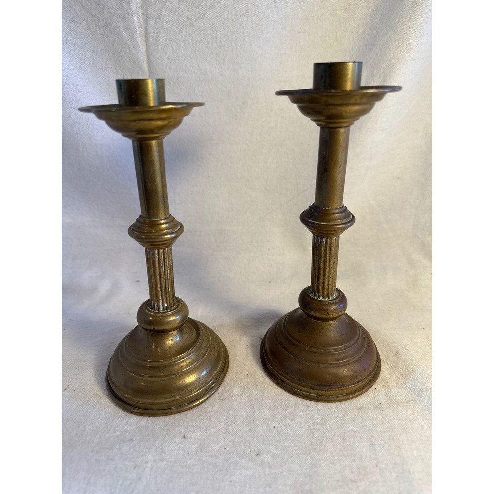Vintage Brass Candlestick Holders Pair Fluted Column Neoclassical Taper Set‎